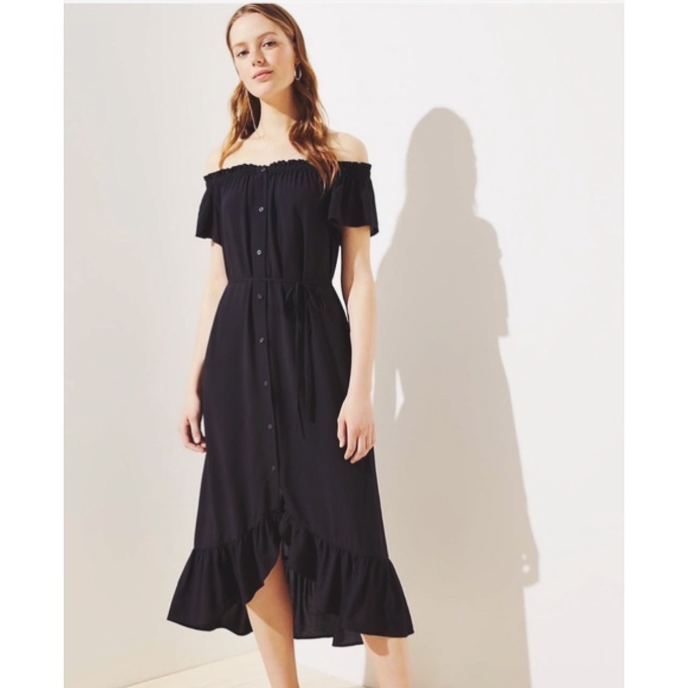 NWT Off the Shoulder Black Hi-Low Dress XS Petite